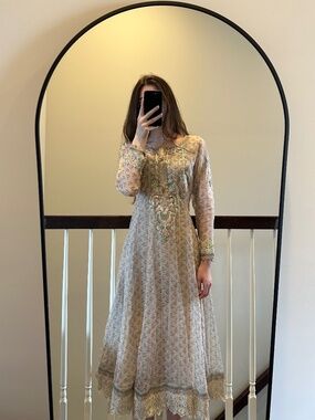 Maria B Embroidered Maxi Dress Kurta Floral Pakistani Ethnic Size M